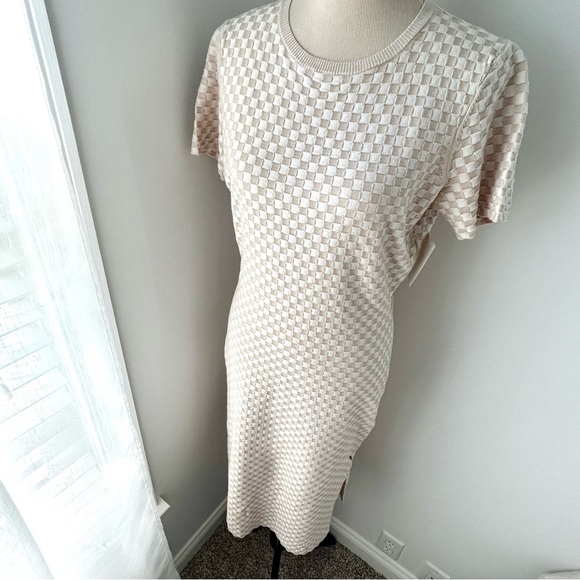 🏖️NWT Women’s Knit Checkerboard Short-Sleeve Maxi Dress. Cream/Tan. Size: XL - Picture 2 of 14